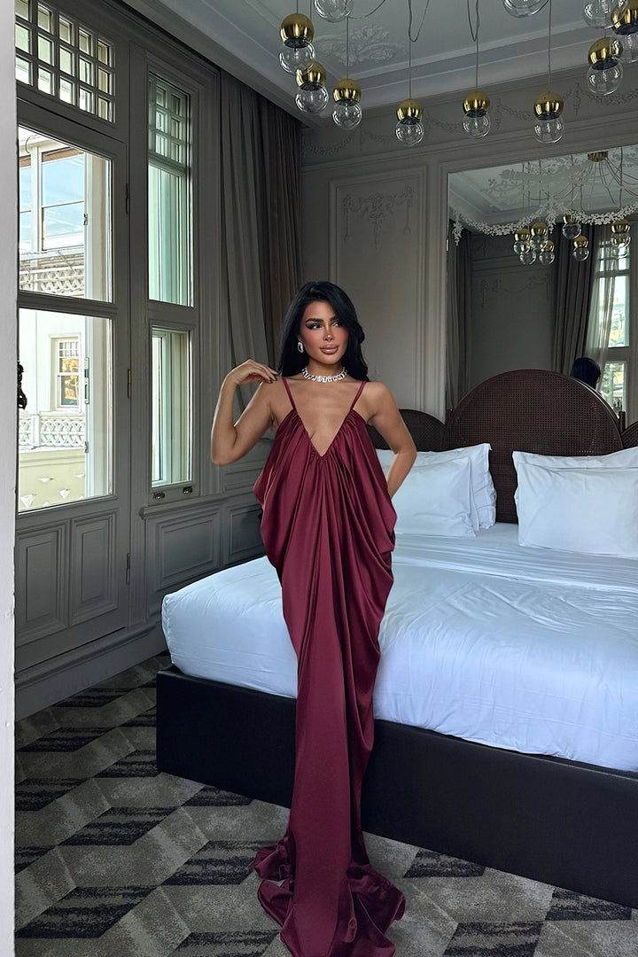 EYY Women Cherry Maroon Strappy Long Dress - Marseille