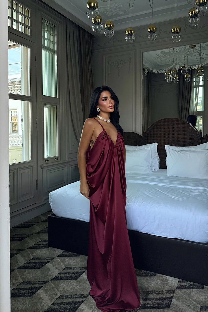 EYY Women Cherry Maroon Strappy Long Dress - Marseille