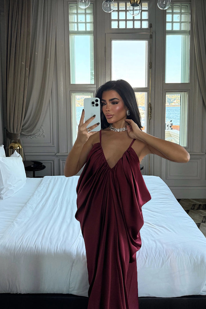 EYY Women Cherry Maroon Strappy Long Dress - Marseille