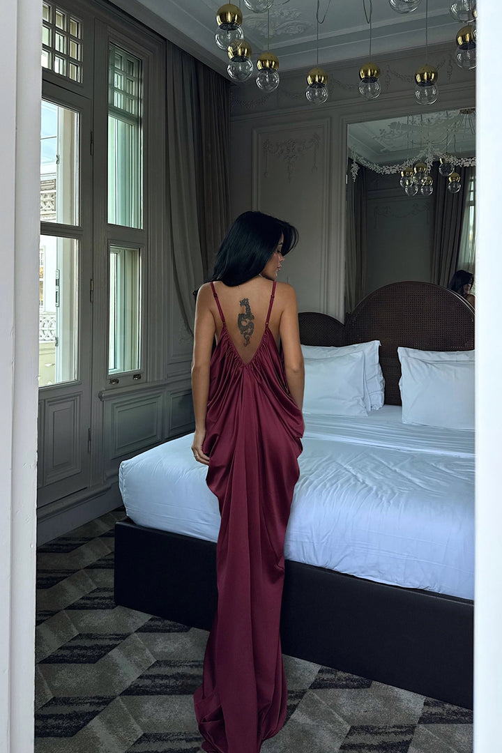 EYY Women Cherry Maroon Strappy Long Dress - Marseille