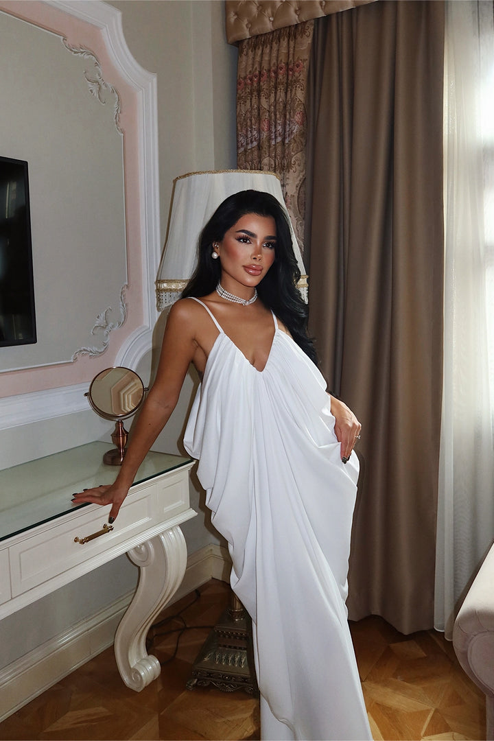 EYY Women Beyaz Tulula Uzun Saten Elbise - Winchester