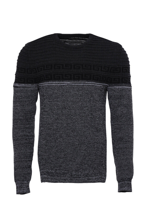 WSS Chest Patterned Circle Neck Grey Men Knitwear  - Burgos