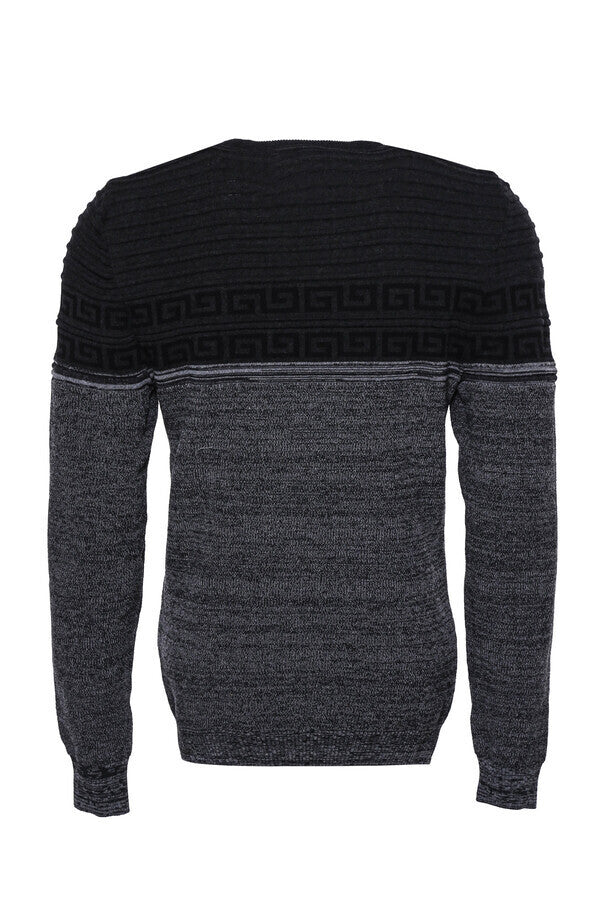 WSS Chest Patterned Circle Neck Grey Men Knitwear  - Burgos