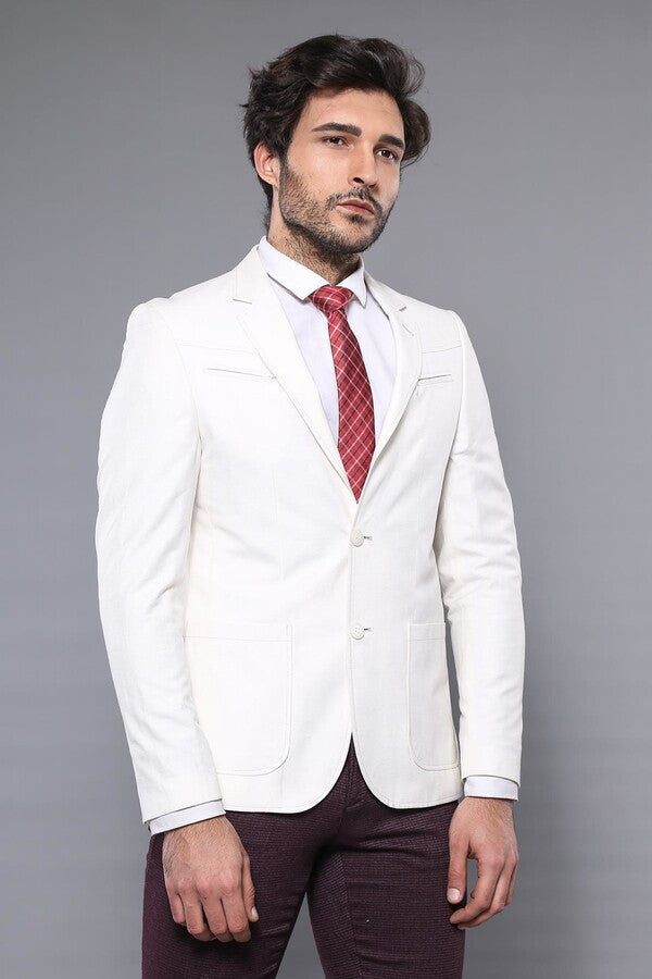 WSS Chest Zippered Detail Cream Linen Jacket  - Baia Mare