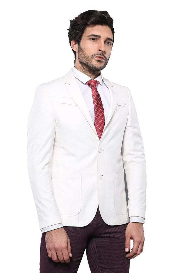 WSS Chest Zippered Detail Cream Linen Jacket  - Baia Mare