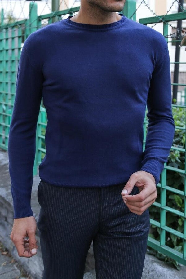 WSS Circle Collar Navy Blue Sweater  - Brest