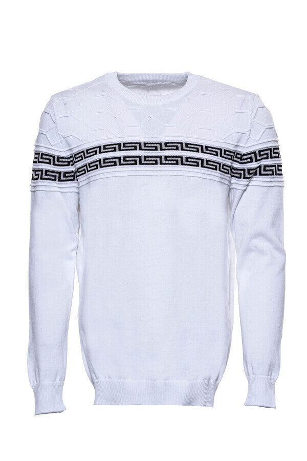 WSS Circle Neck Knitwear Chest Patterned Over White  - San Giuliano Milanese