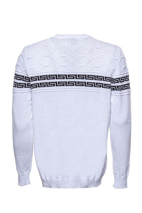 WSS Circle Neck Knitwear Chest Patterned Over White  - San Giuliano Milanese