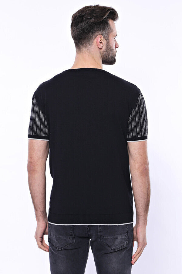 WSS Circle Neck Patterned Black Knitted T-Shirt  - Chetumal