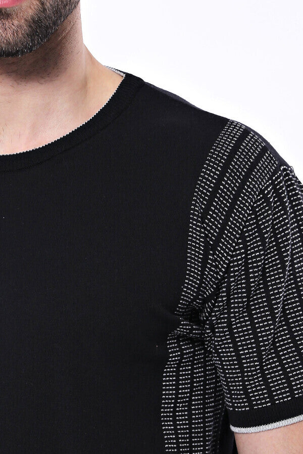 WSS Circle Neck Patterned Black Knitted T-Shirt  - Chetumal