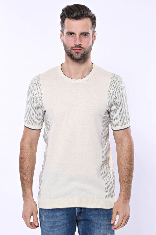 WSS Circle Neck Patterned Cream Knitted T-Shirt  - New Tecumseth