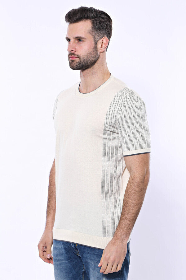 WSS Circle Neck Patterned Cream Knitted T-Shirt  - New Tecumseth