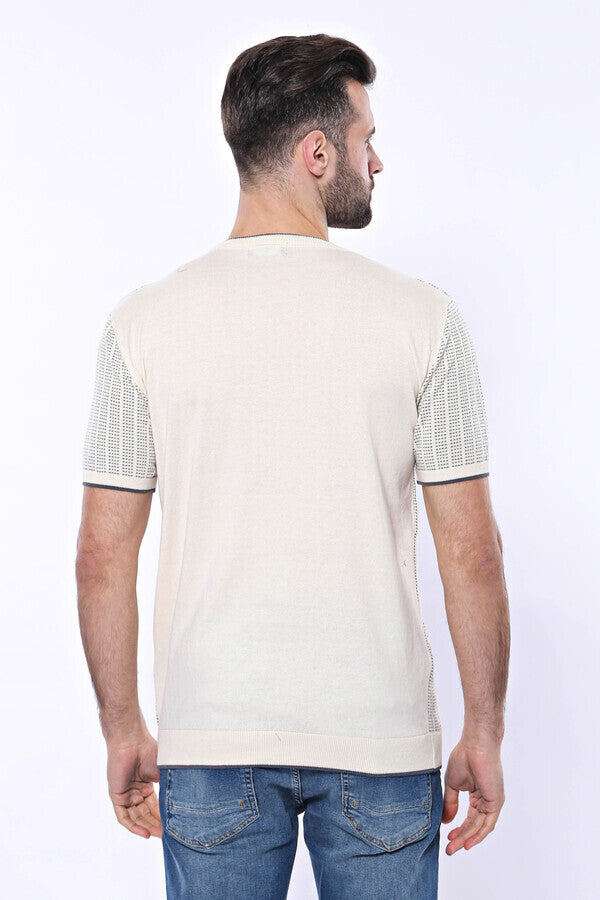 WSS Circle Neck Patterned Cream Knitted T-Shirt  - New Tecumseth