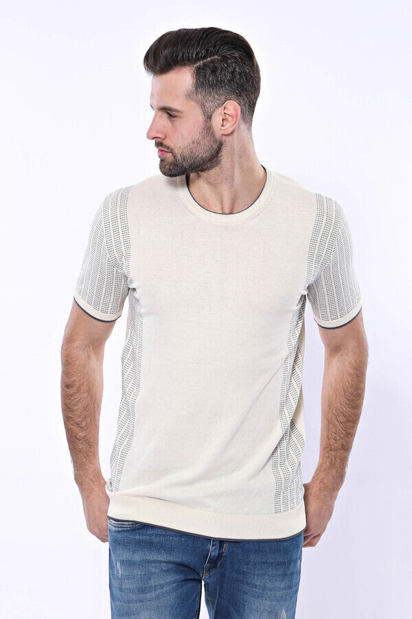 WSS Circle Neck Patterned Cream Knitted T-Shirt  - New Tecumseth