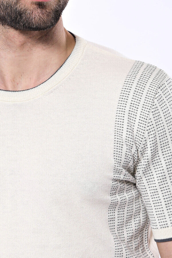 WSS Circle Neck Patterned Cream Knitted T-Shirt  - New Tecumseth