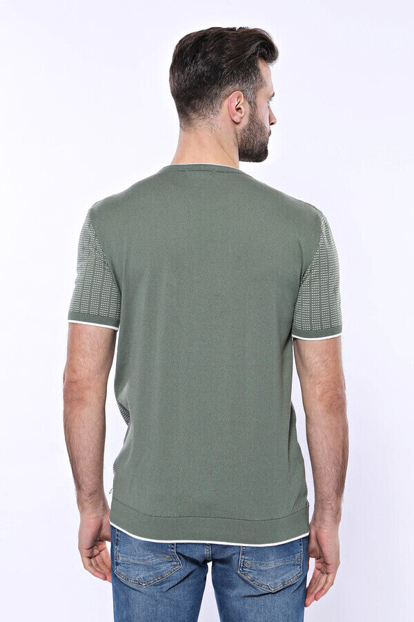 WSS Circle Neck Patterned Green Knitted T-Shirt  - Manchester