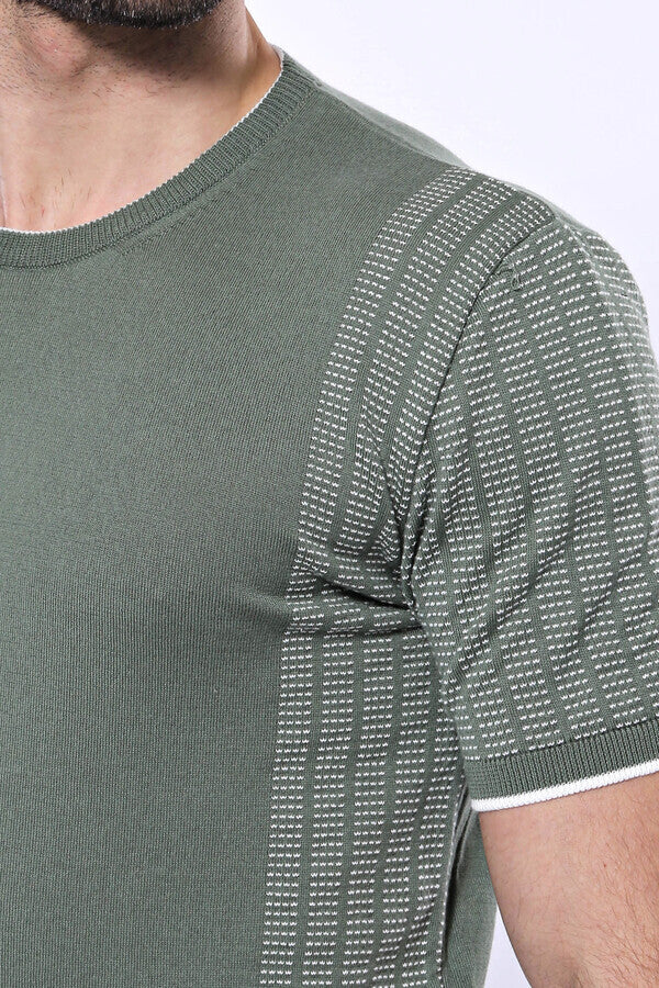 WSS Circle Neck Patterned Green Knitted T-Shirt  - Manchester