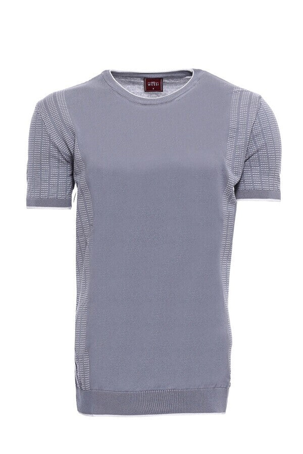 WSS Circle Neck Patterned Grey Knitted T-Shirt  - Altadena