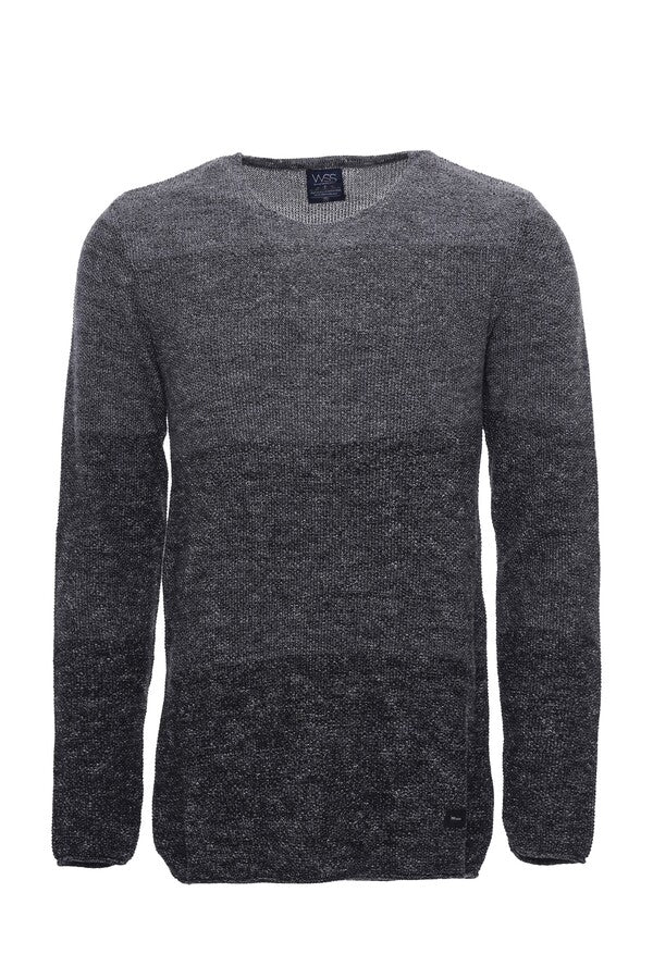WSS Circle Neck Patterned Grey Knitwear  - Prince George