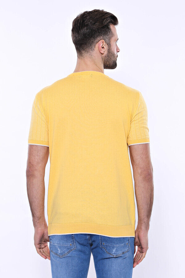 WSS Circle Neck Patterned Yellow Knitted T-Shirt  - Logan