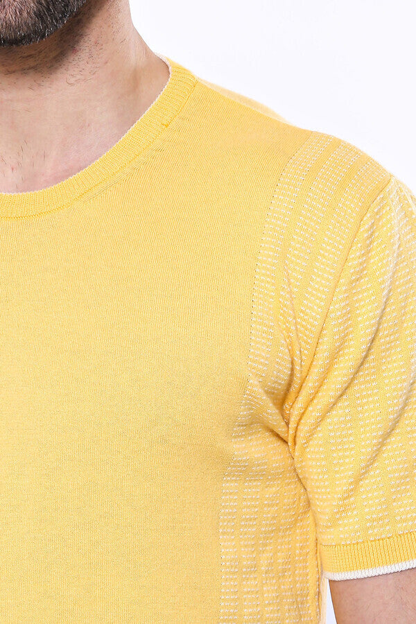 WSS Circle Neck Patterned Yellow Knitted T-Shirt  - Logan