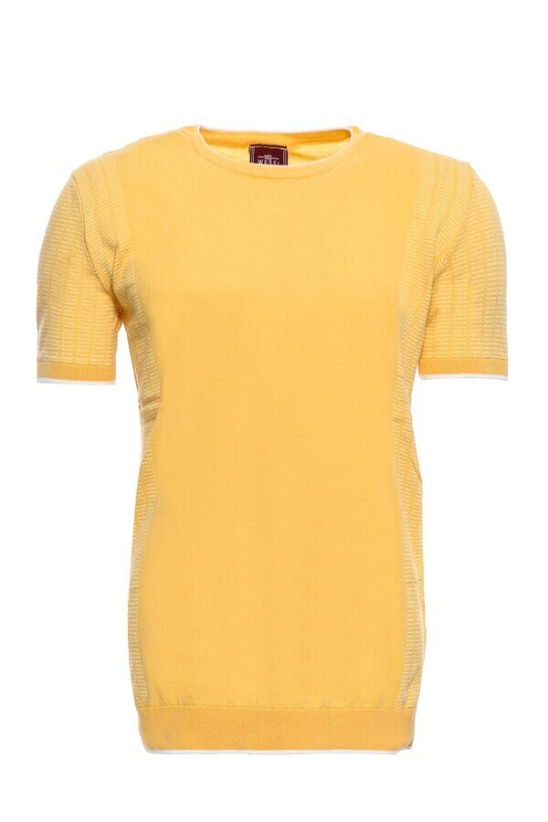 WSS Circle Neck Patterned Yellow Knitted T-Shirt  - Logan
