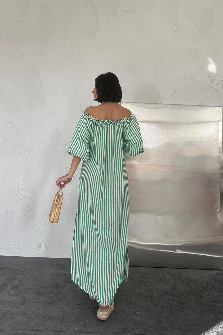ELS Striped Ruffled Dress - Green - Heemskerk