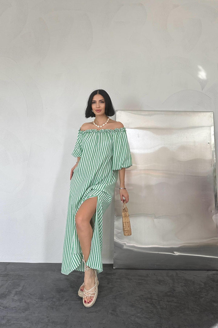 ELS Striped Ruffled Dress - Green - Heemskerk