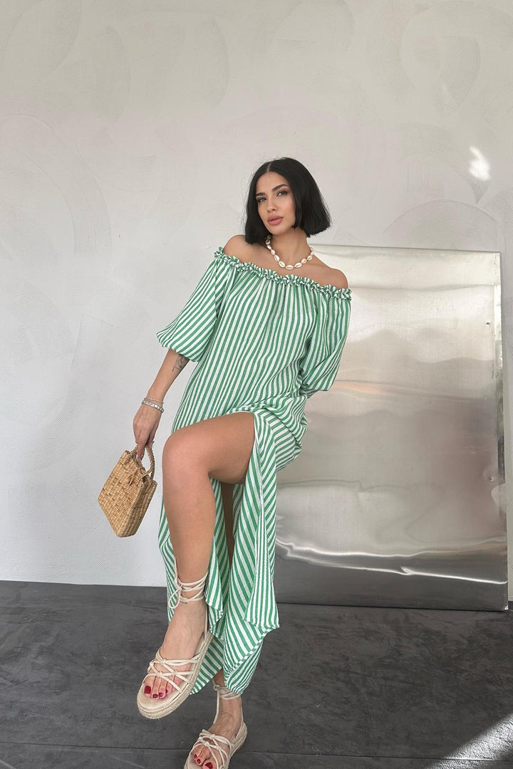 ELS Striped Ruffled Dress - Green - Heemskerk