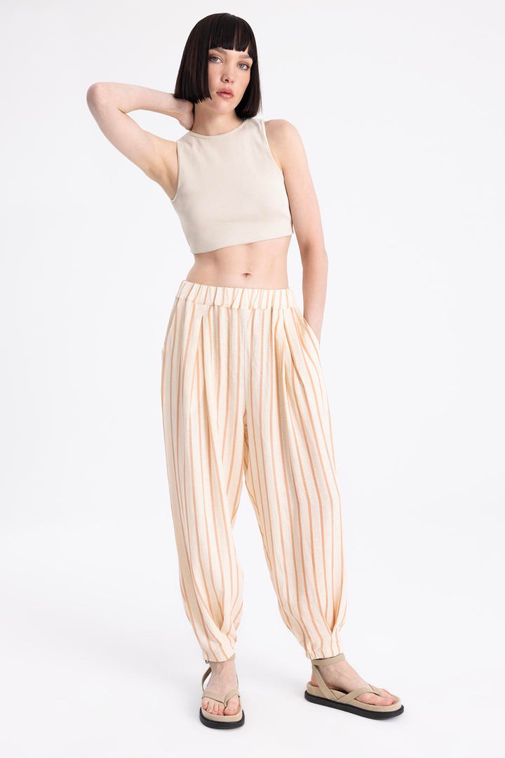 BSL Women Striped Linen Carrot Pants - Rapid City