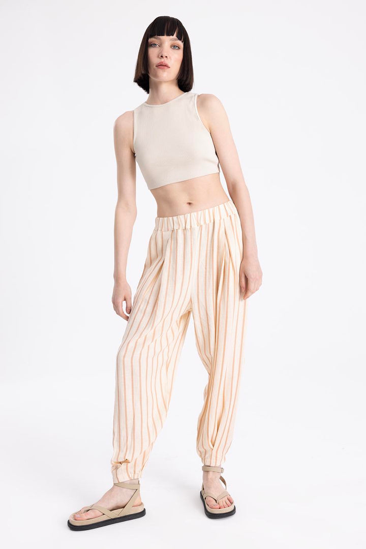BSL Women Striped Linen Carrot Pants - Rapid City