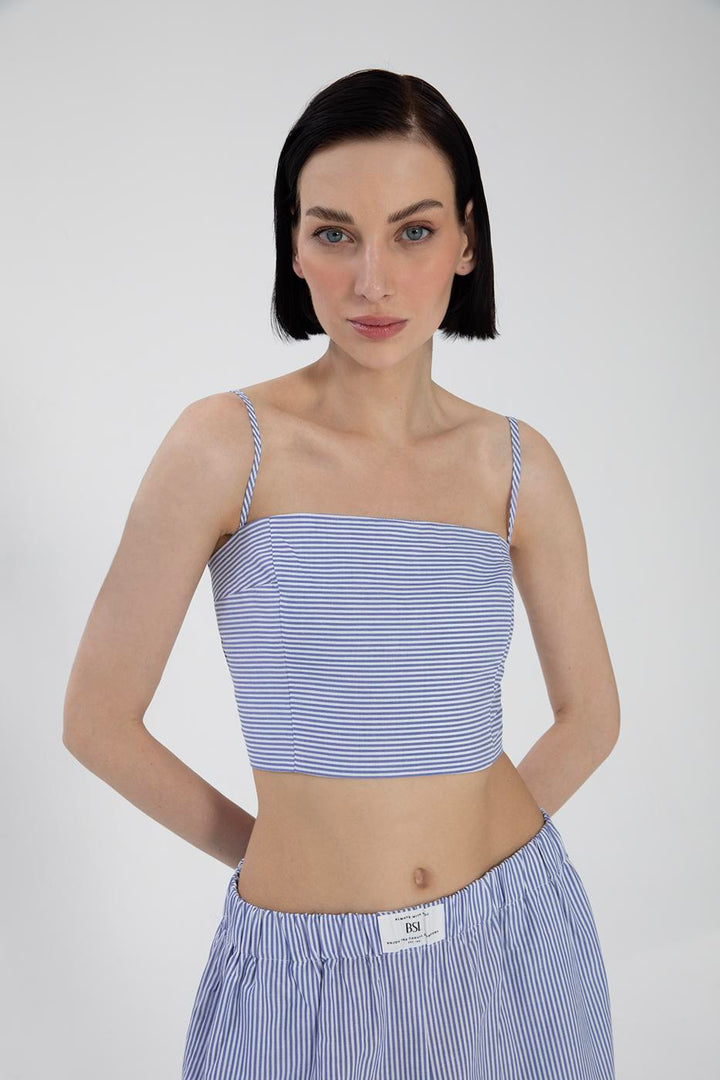 BSL Women Striped Poplin Strappy Bustier - Cedar Falls