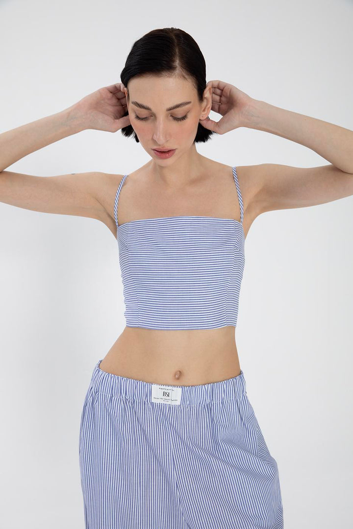 BSL Women Striped Poplin Strappy Bustier - Garland