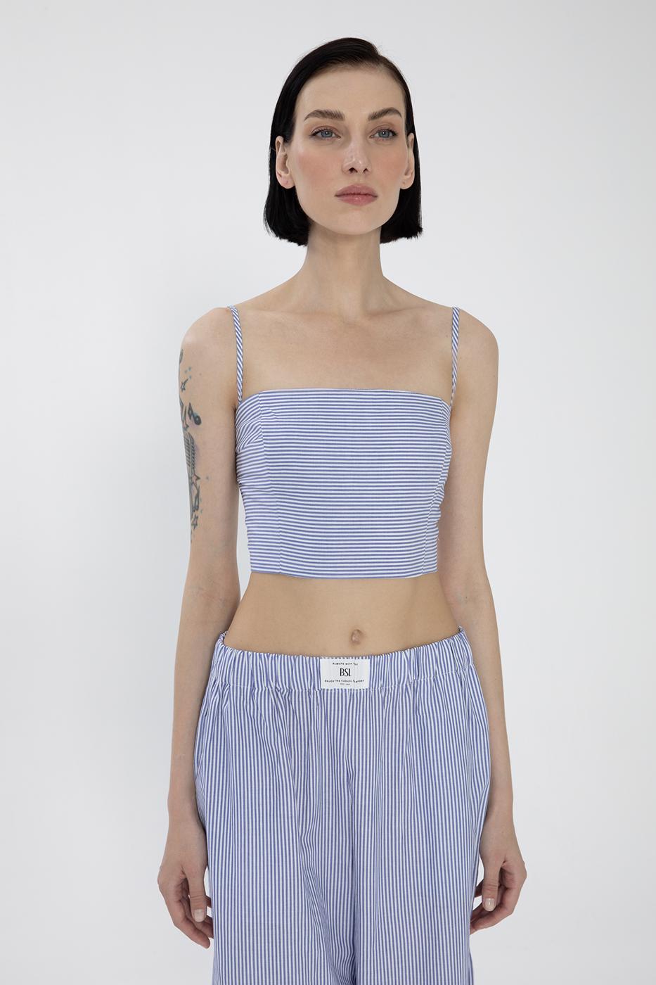 BSL Women Striped Poplin Strappy Bustier - Cedar Falls