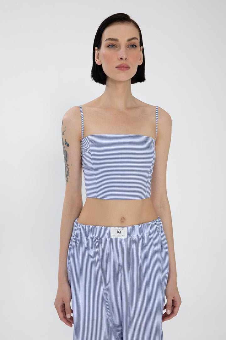 BSL Women Striped Poplin Strappy Bustier - Cedar Falls