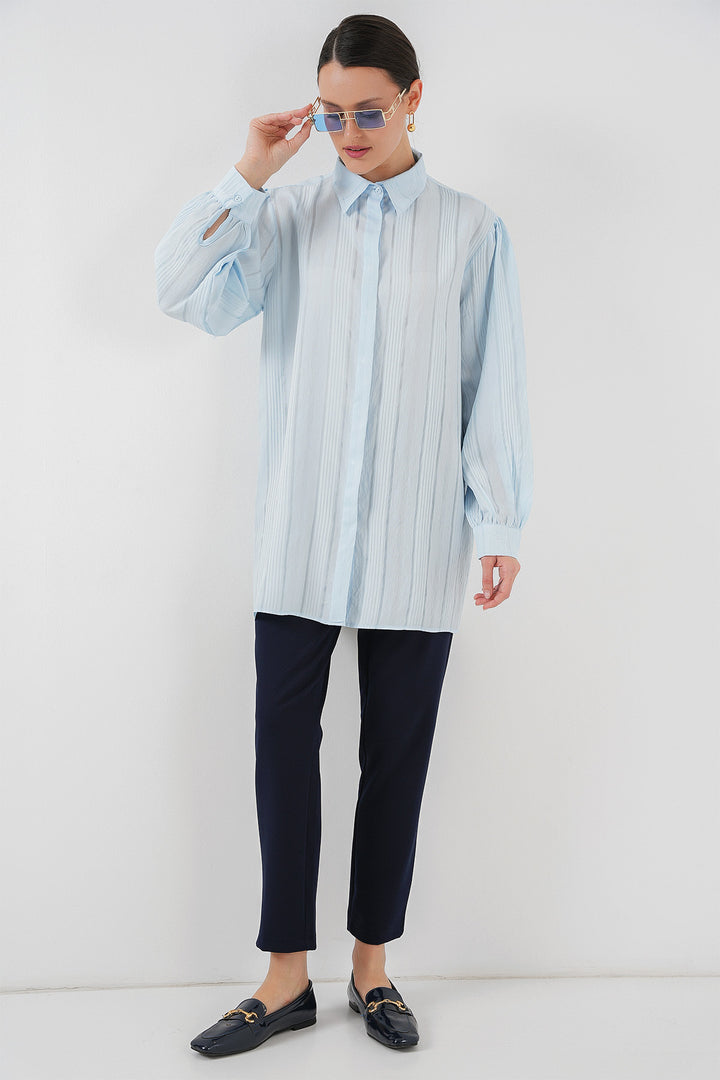 BGD Women Striped Long Shirt Tunic 5947 - Blue - Cortazar