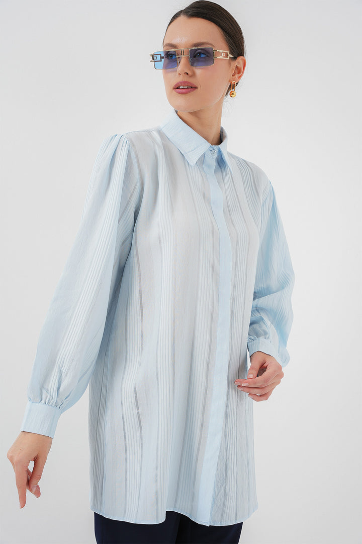 BGD Women Striped Long Shirt Tunic 5947 - Blue - Cortazar