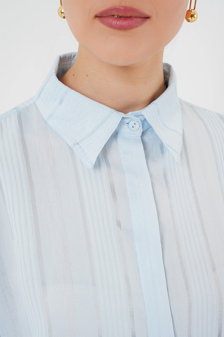 BGD Women Striped Long Shirt Tunic 5947 - Blue - Cortazar