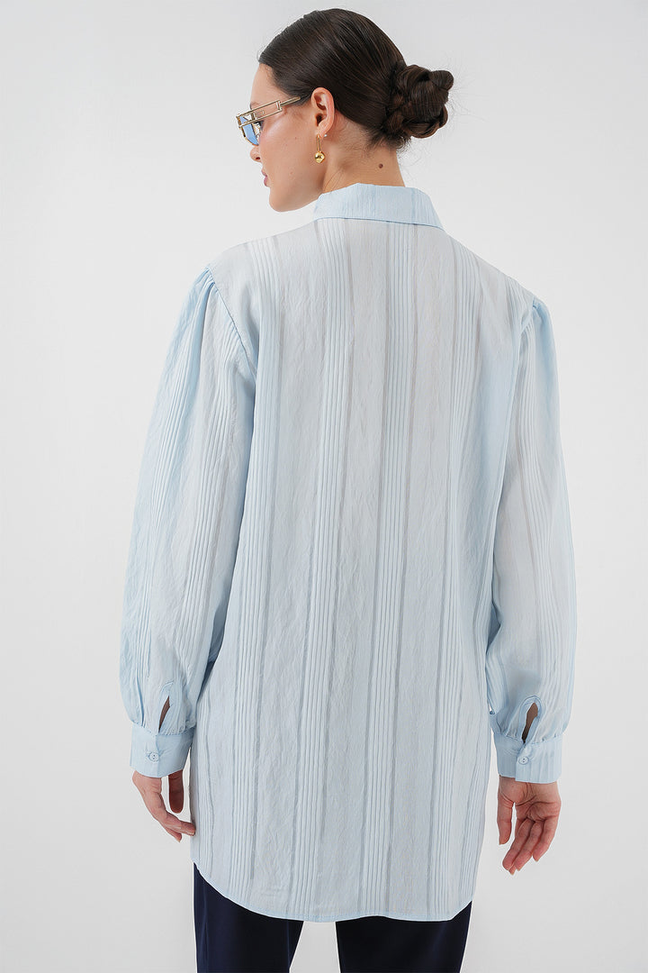 BGD Women Striped Long Shirt Tunic 5947 - Blue - Cortazar