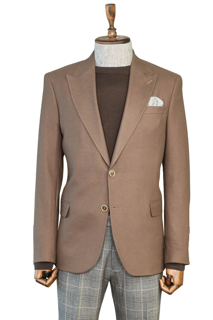 WSS Brown Slim Fit Blazer, Brown Knitwear, and Plaid Patterned Trousers Combination - Modern Office Style  - Tamuín