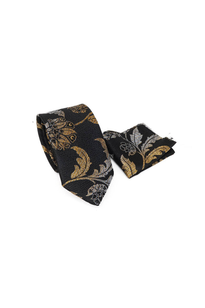 WSS Navy Blue and Bronze Patterned Tie and Pocket Square Set  - Kingston upon Thames