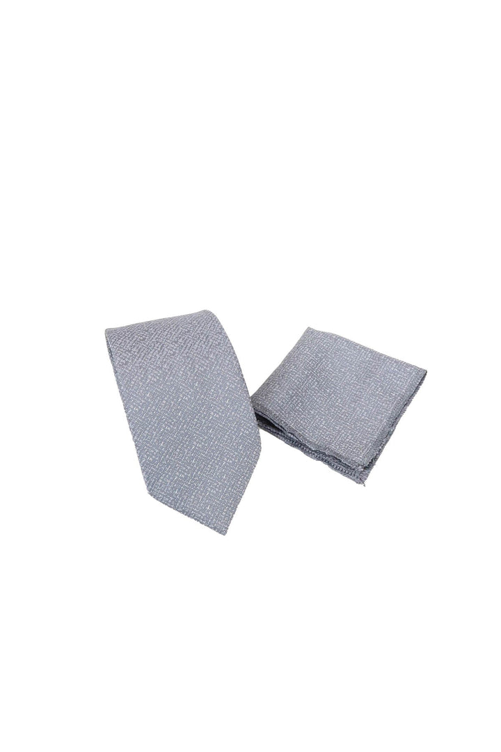WSS Light Gray Textured Tie and Pocket Square Set  - Post Falls