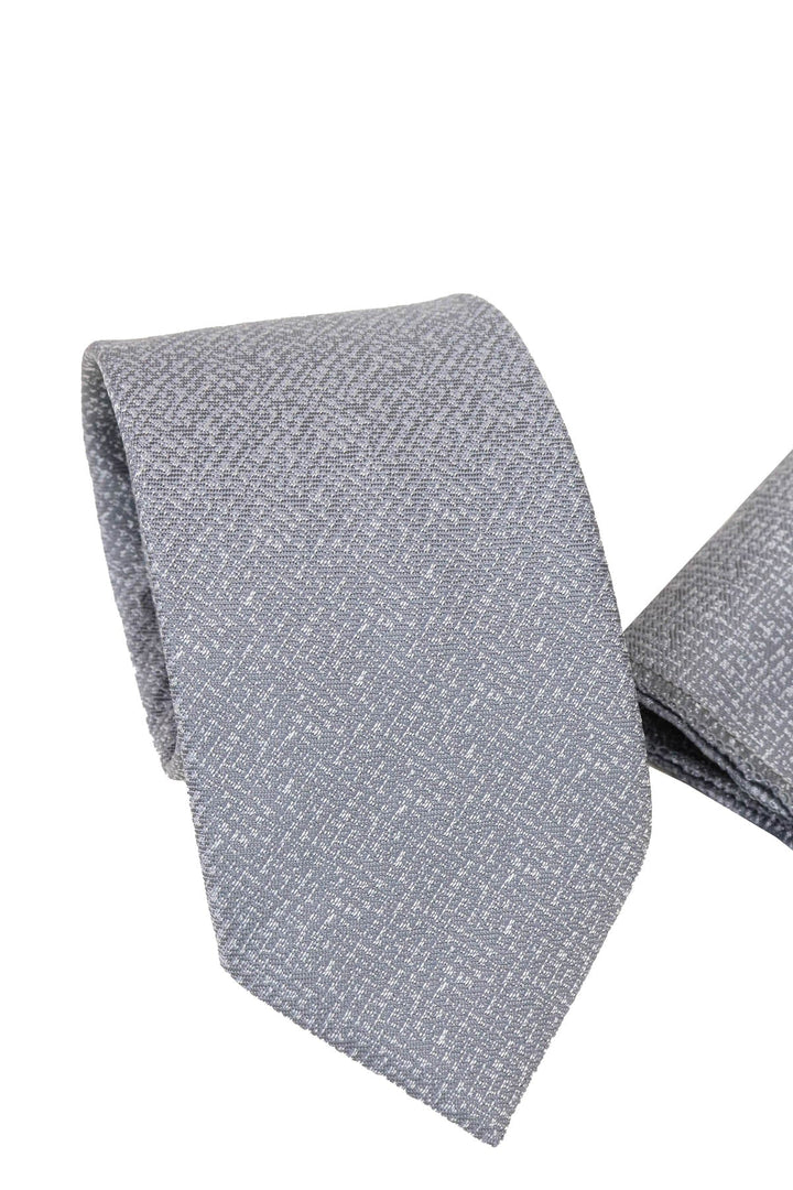 WSS Light Gray Textured Tie and Pocket Square Set  - Post Falls