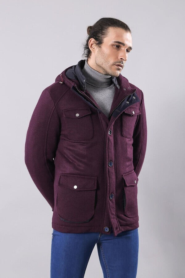 WSS Claret Red Felt Hooded Coat  - Toluca
