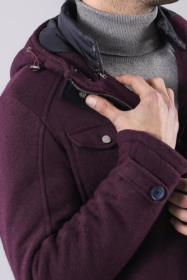WSS Claret Red Felt Hooded Coat  - Toluca
