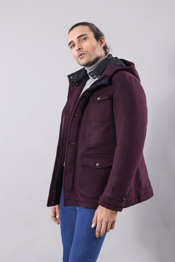WSS Claret Red Felt Hooded Coat  - Toluca