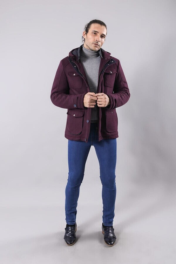 WSS Claret Red Felt Hooded Coat  - Toluca