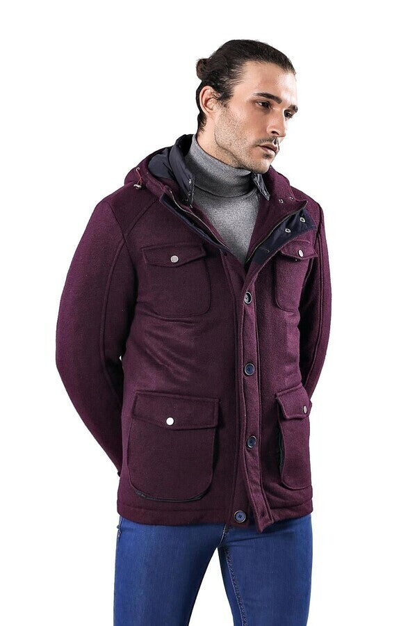 WSS Claret Red Felt Hooded Coat  - Toluca