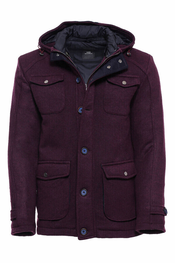 WSS Claret Red Felt Hooded Coat  - Toluca