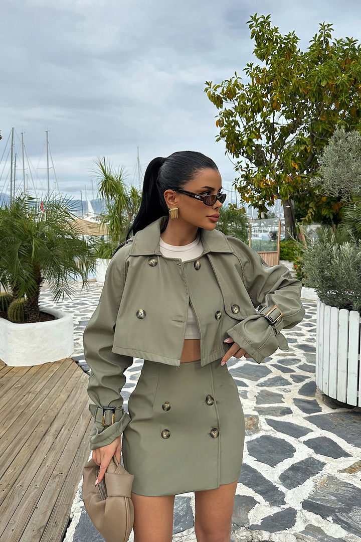 EYY Women Coco Haki Button Detail Skirt Suit - Newport